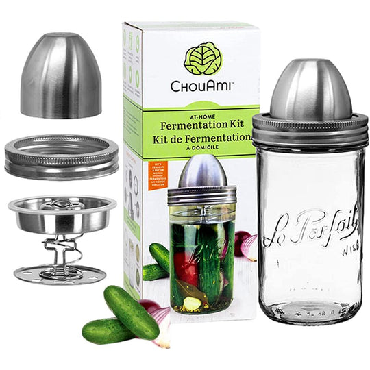 ChouAmi "The Little Fermenter" French Glass Jar & Stainless Steel Airlock Kit for Easy At-Home Fermenting banner