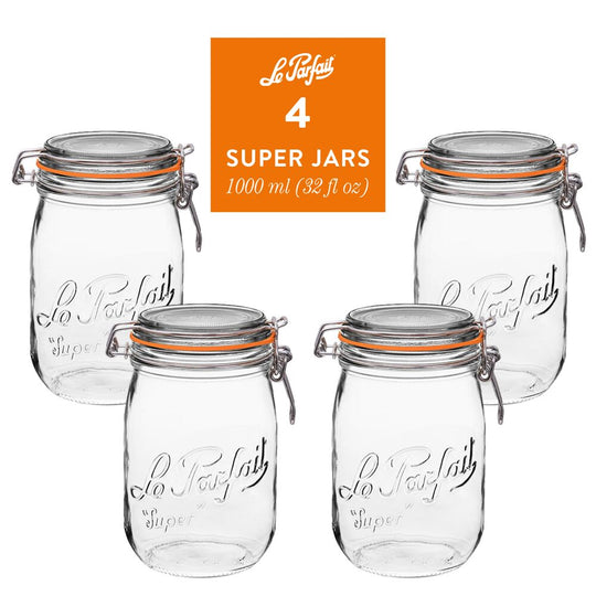 Le Parfait “Super” French Glass Preserving Jars 32oz / 1L (Pack of 4) – Clip-Top, Airtight Rubber Seal banner