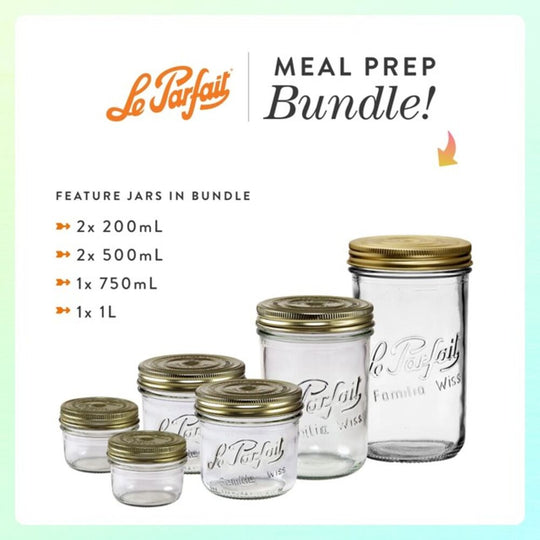 Le Parfait French Glass Meal Prep Set (6-Piece Starter Kit) for Fresh, On-the-Go Meals & Pantry Storage banner