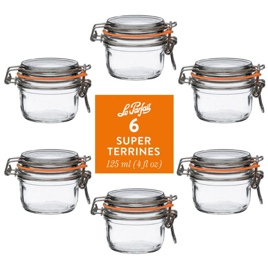 Le Parfait “Super Terrine” French Glass Preserving Jars 4oz / 125ml (Pack of 6) – Clip-Top, Airtight Rubber Seal banner